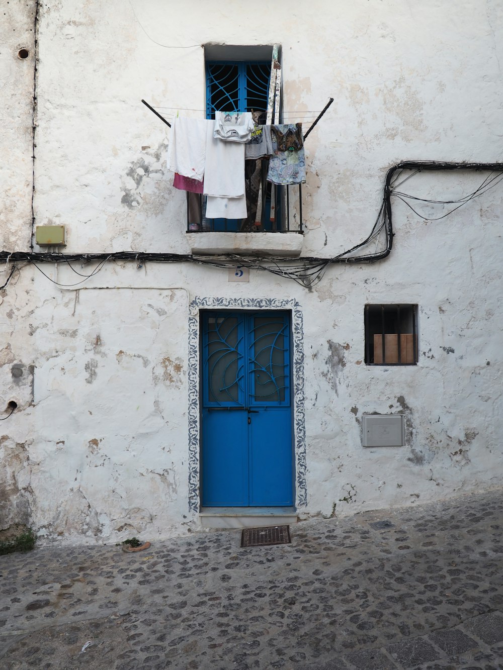 blue wooden door closed