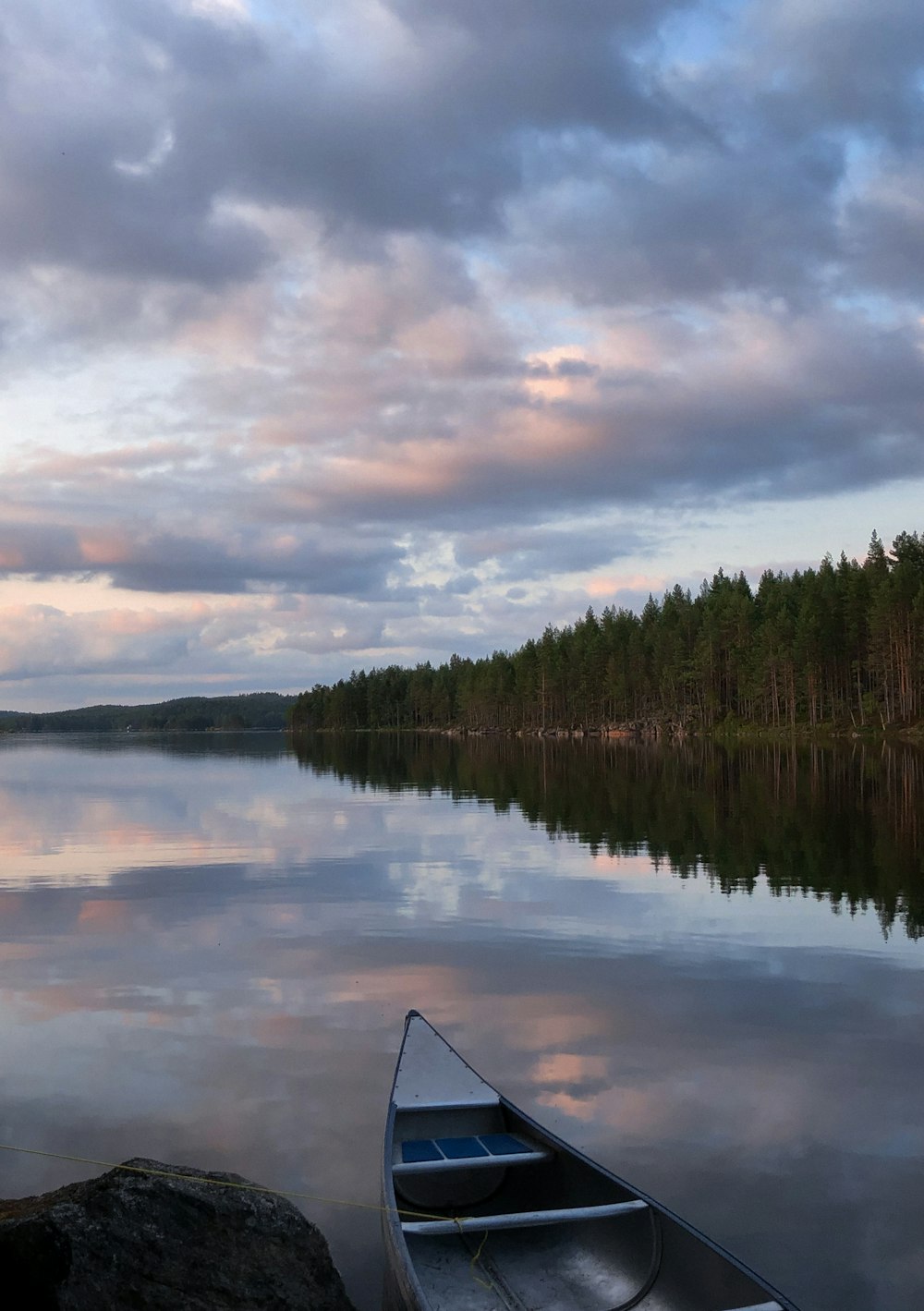 boat floating on body of water near trees during day