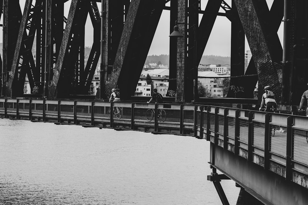 grayscale photography of bridge