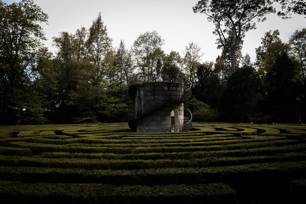 photo of garden maze and tower