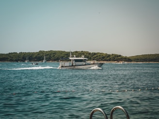 A brz international patrol boat navigating coastal waters under a clear sky.