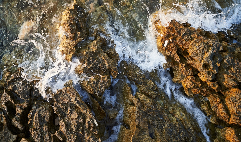 a close up of rocks with water coming out of them