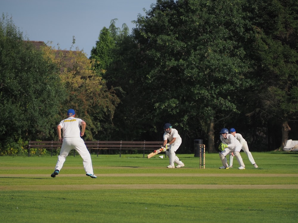 a group of men playing a game of cricket