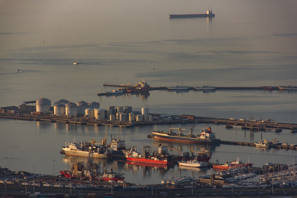 Los barcos marrones y beige atracan durante el día