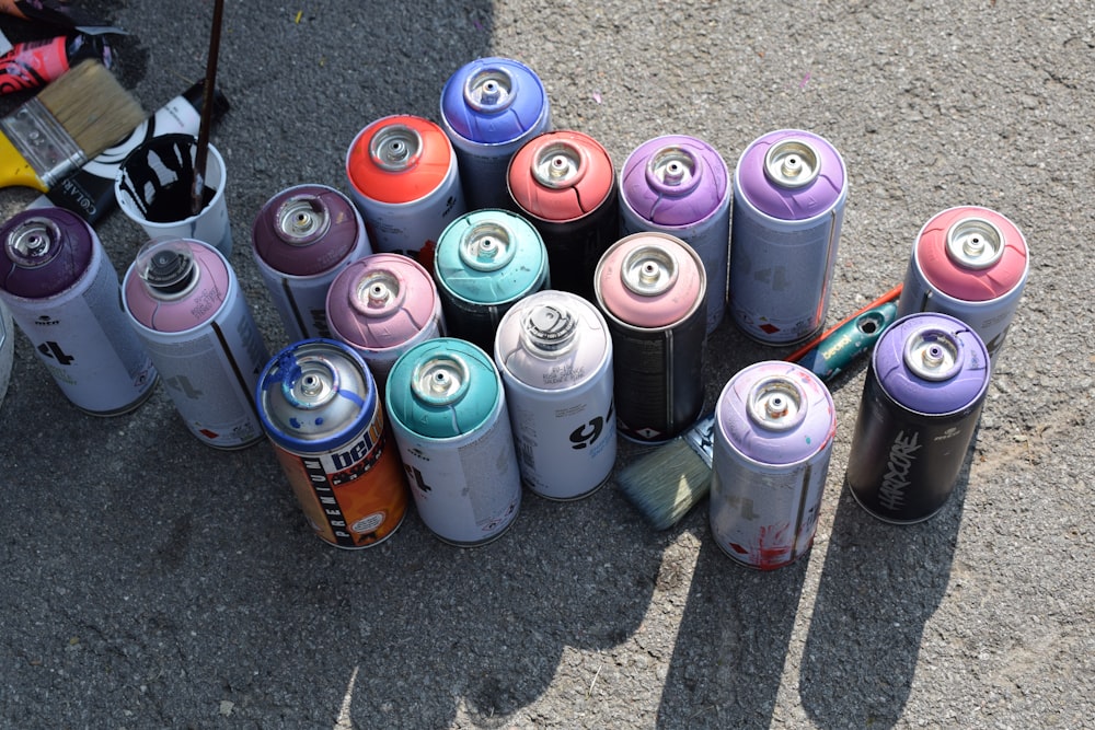 assorted-color bottle cans