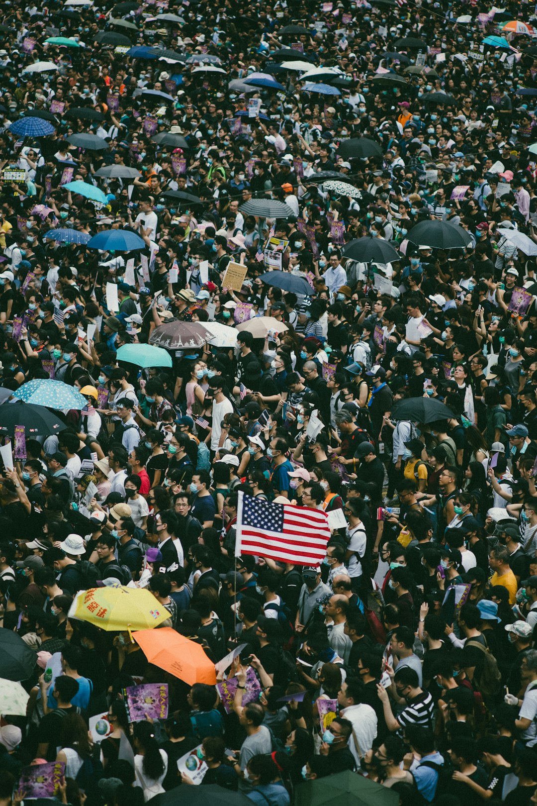Tens of thousands of protesters waving US flags marched on Hong Kong's US Consulate to call for help from the Trump administration in ending a three-month confrontation with the government, calling for the passing of the proposed "Hong Kong Human Rights and Democracy Act 2019" by the US Congress - 8th September 2019
