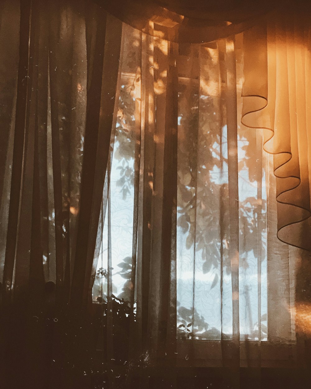 window with white curtain during day