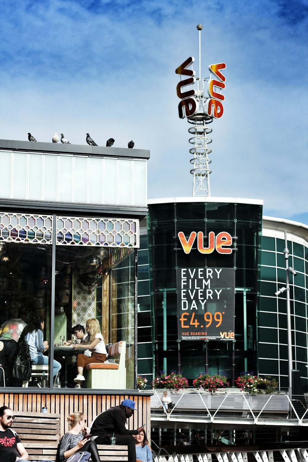 Vue signage on building