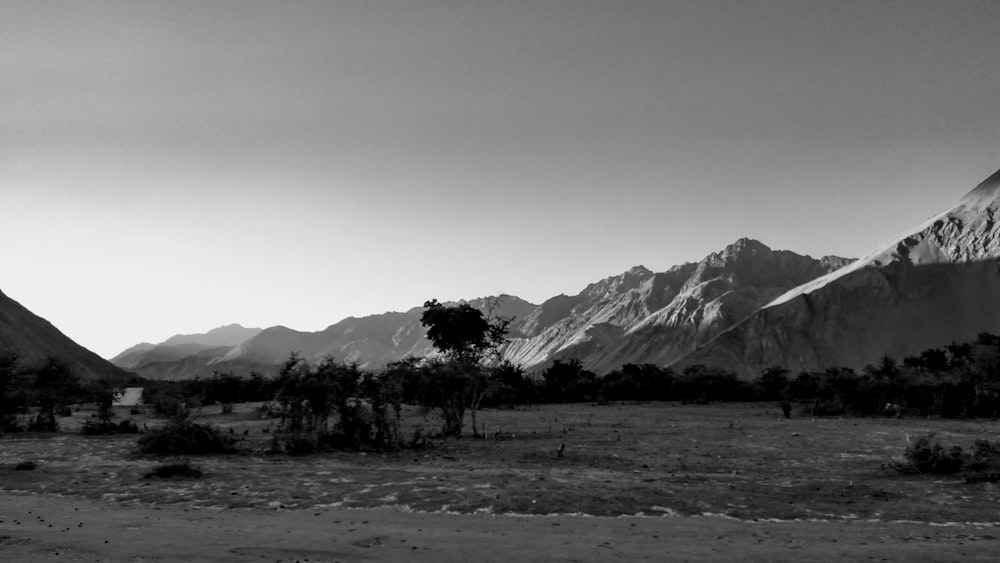 a black and white photo of a mountain range