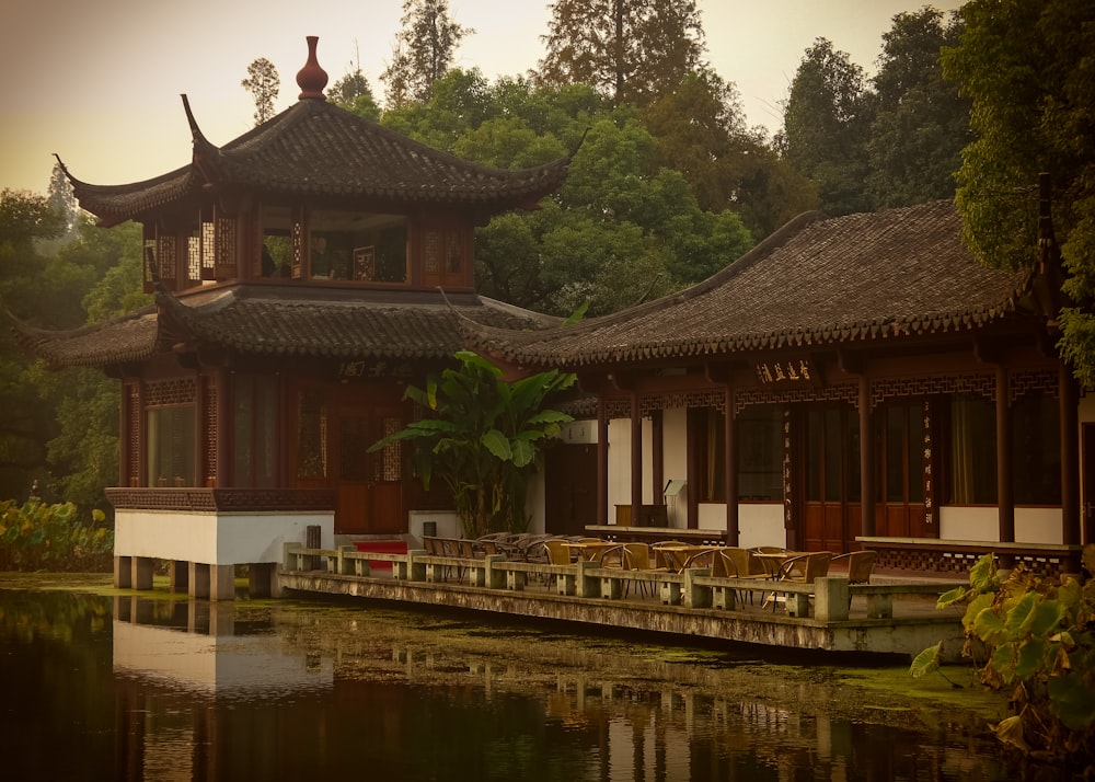 a building sitting next to a body of water