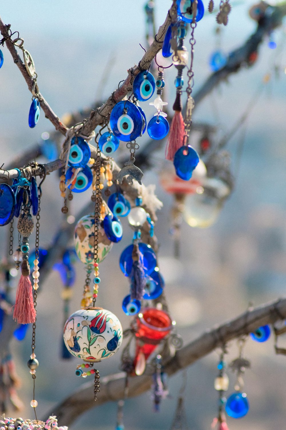 blue and white evil eye hanging decor