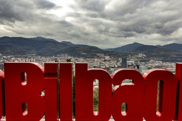 Red signage — Bilbao, Spain