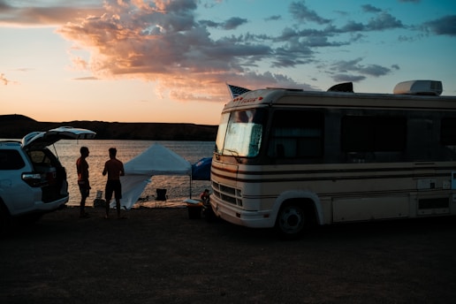 white bus near ocean