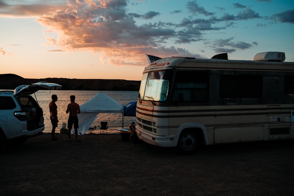 white bus near ocean