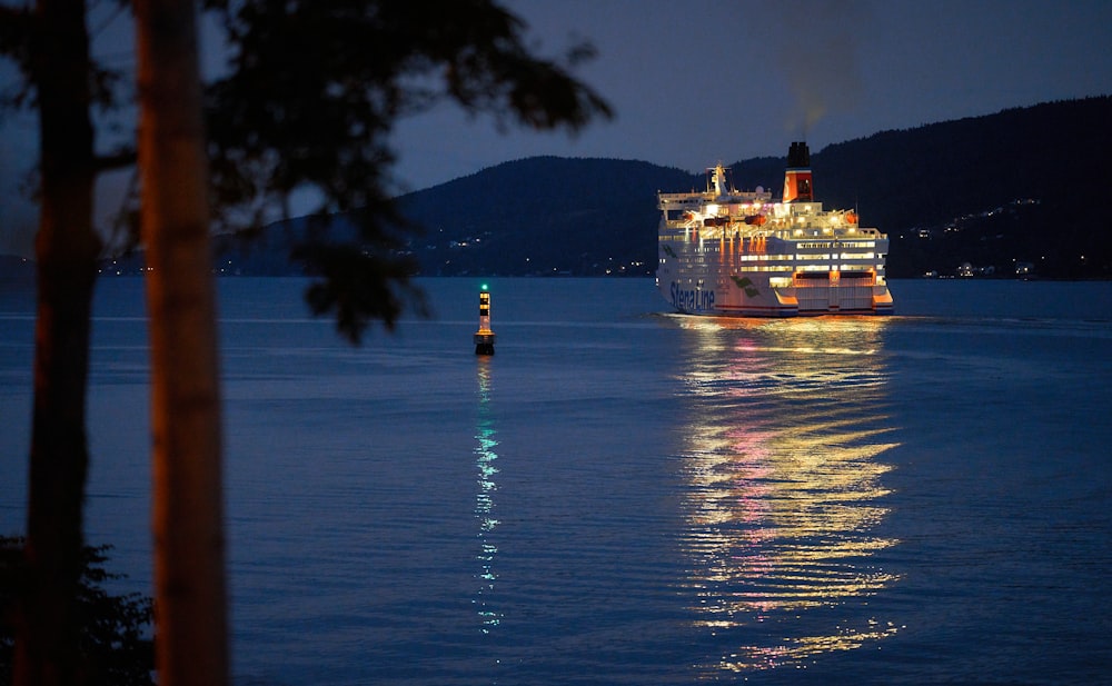 white cruise ship on calm body of water