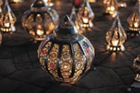 brown and black table lamp