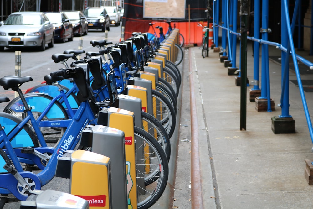 lined parked bicycles