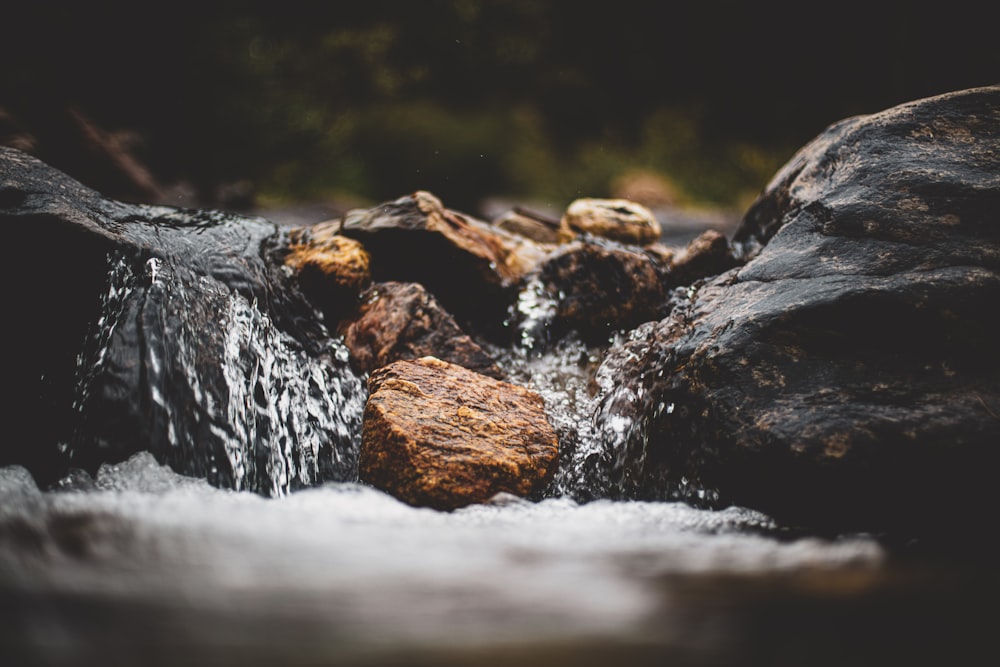 water flowing through rocks