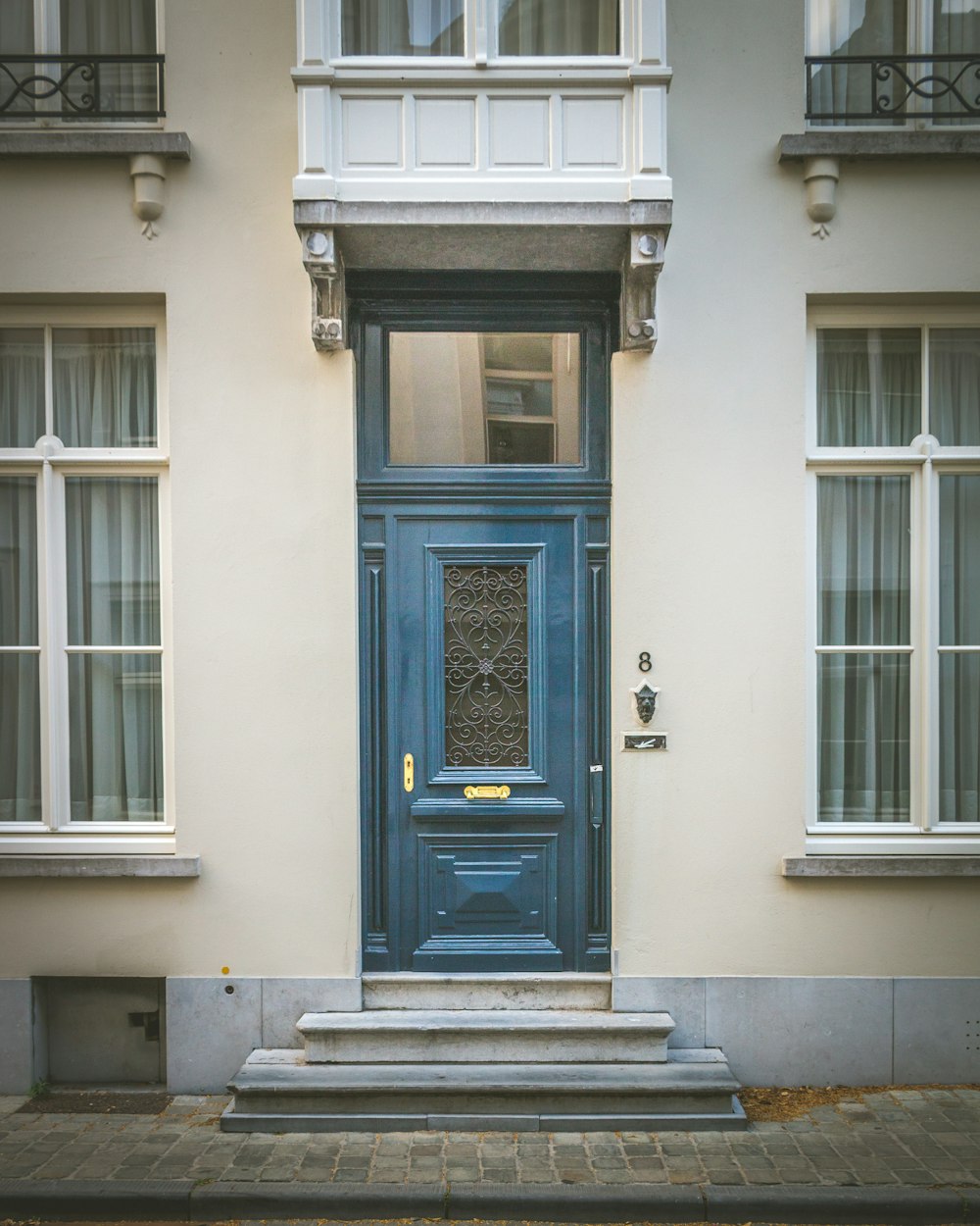 closed blue wooden door