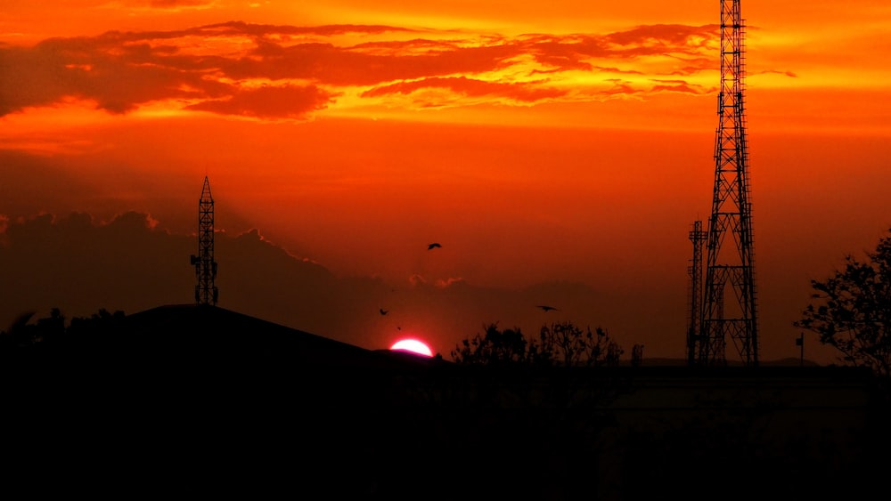 transmission tower during golden hour