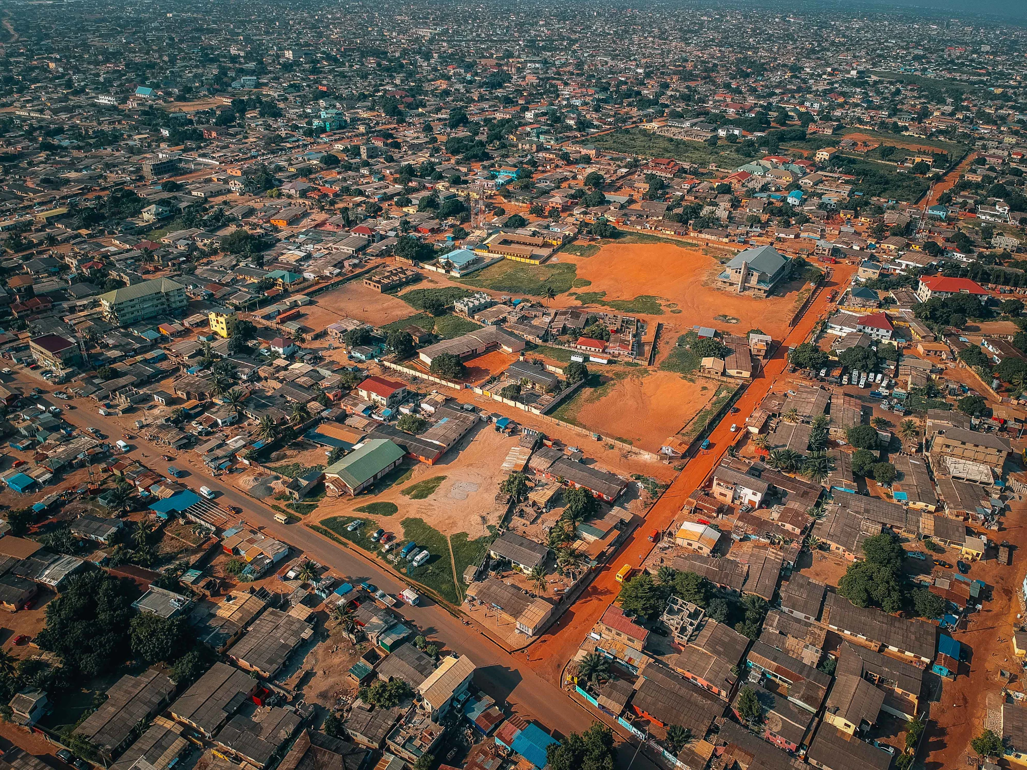 An aerial view of the city