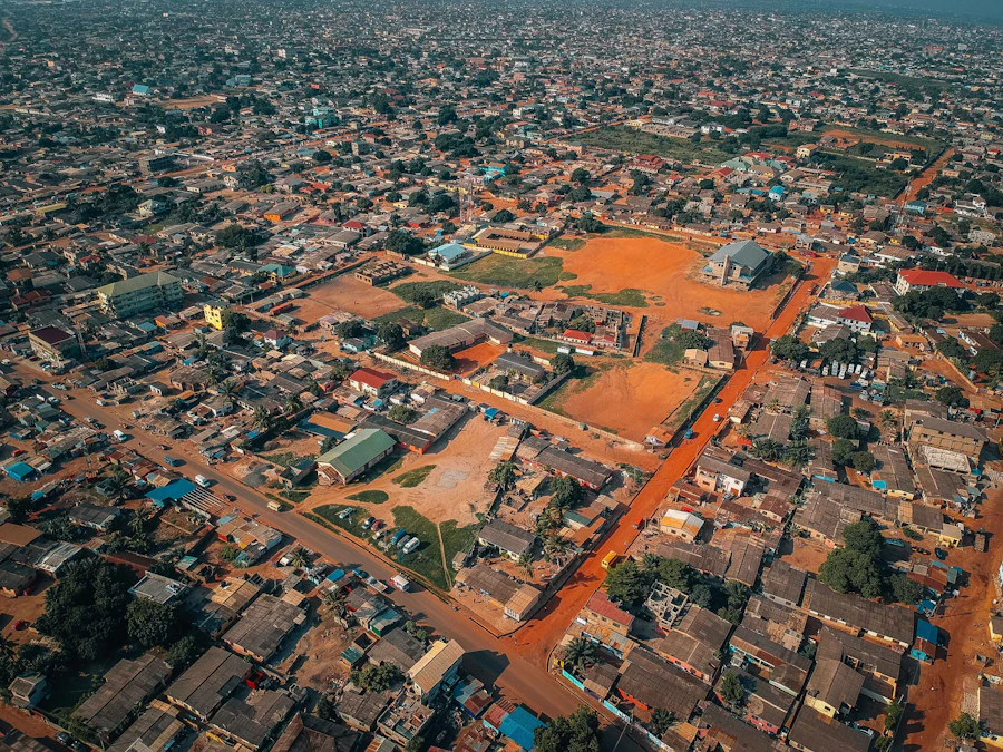 An aerial view of the city