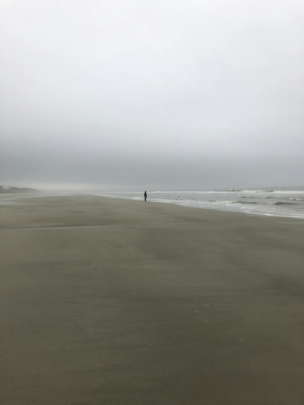Una persona in piedi su una spiaggia vicino all'oceano