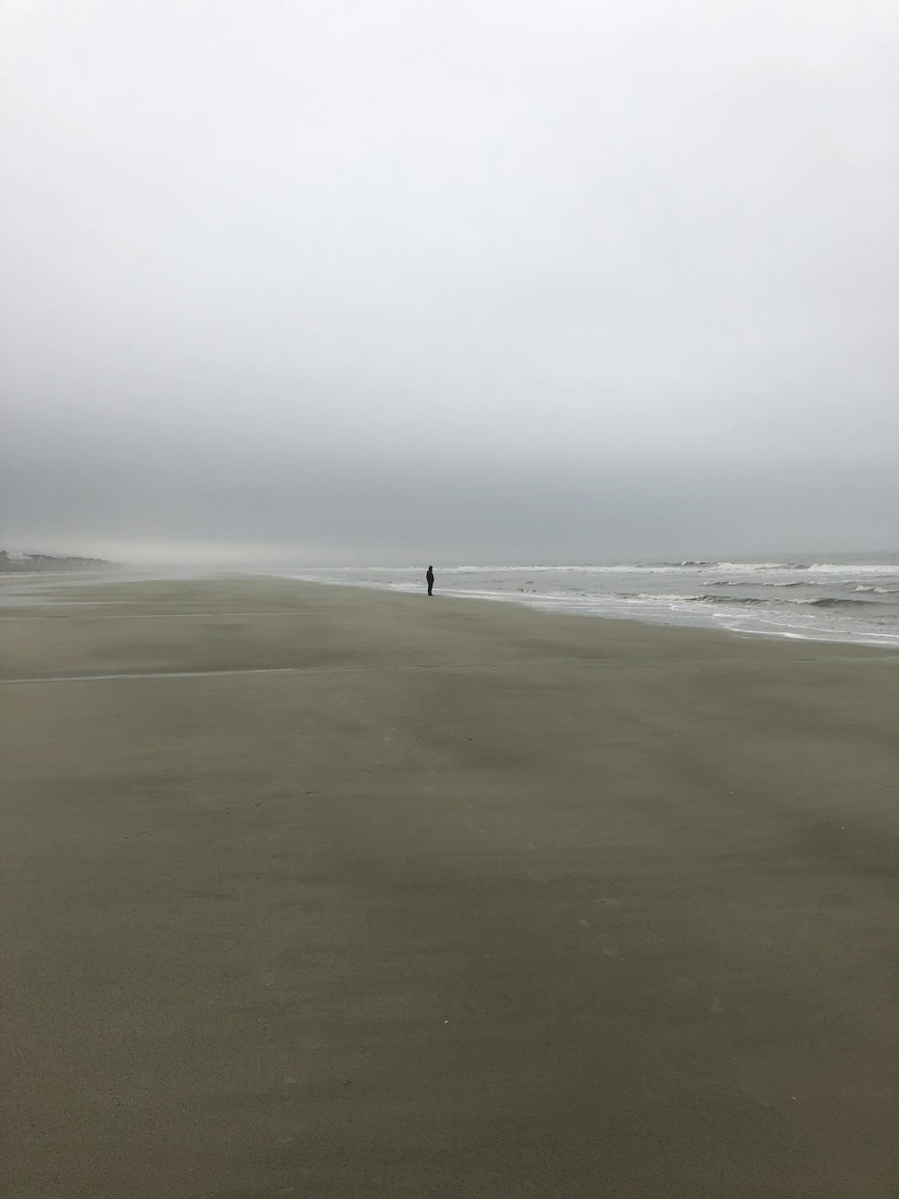 a person standing on a beach near the ocean