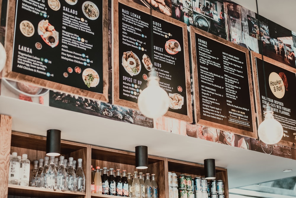 black and brown menu display