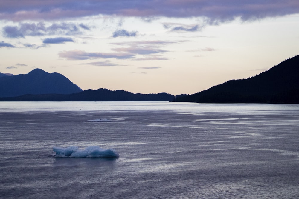 an iceberg floating in the middle of a large body of water