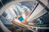 a cruise ship looking down at the deck