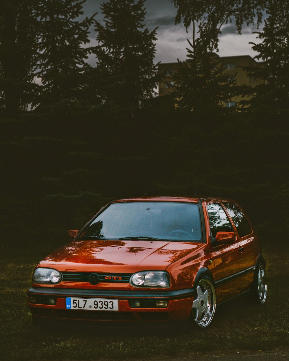 parked red vehicle