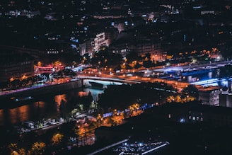 lighted buildings at night