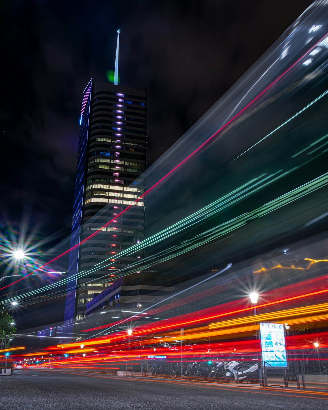 time-lapse photography of curtain wall high-rise building at night