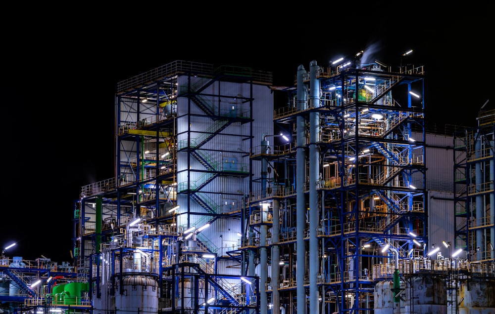 lighted concrete building at night time