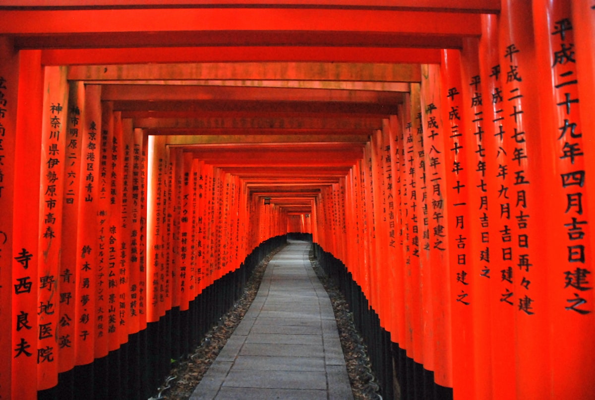 Thousands of red torii gates at Fushimi Inari Kyoto