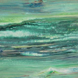 An intuitive abstract painting with soothing blue and green hues on paper