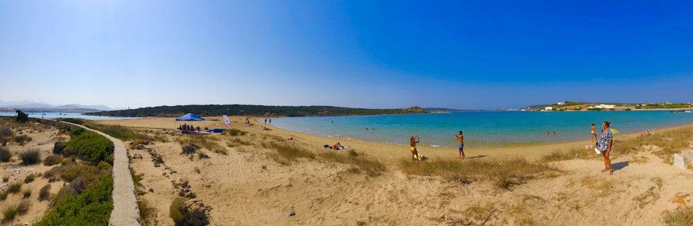 people standing on shore during day