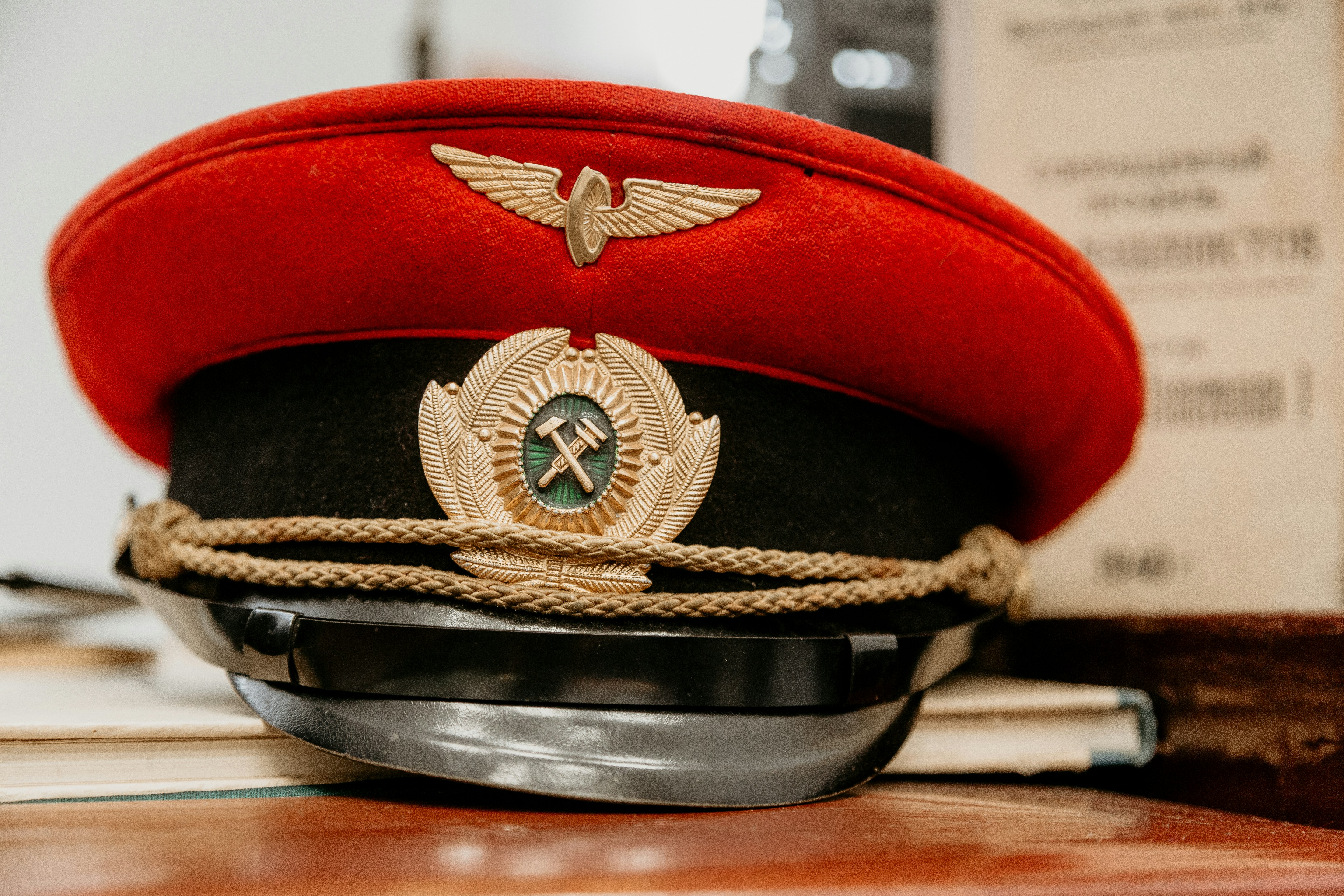 red and gray hat