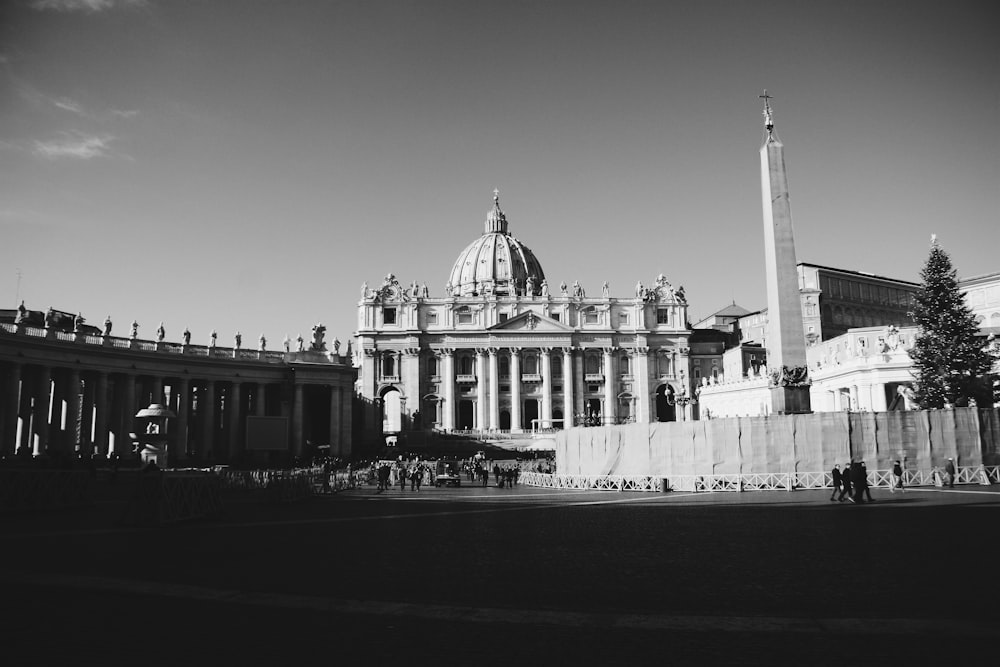 grayscale photo of building