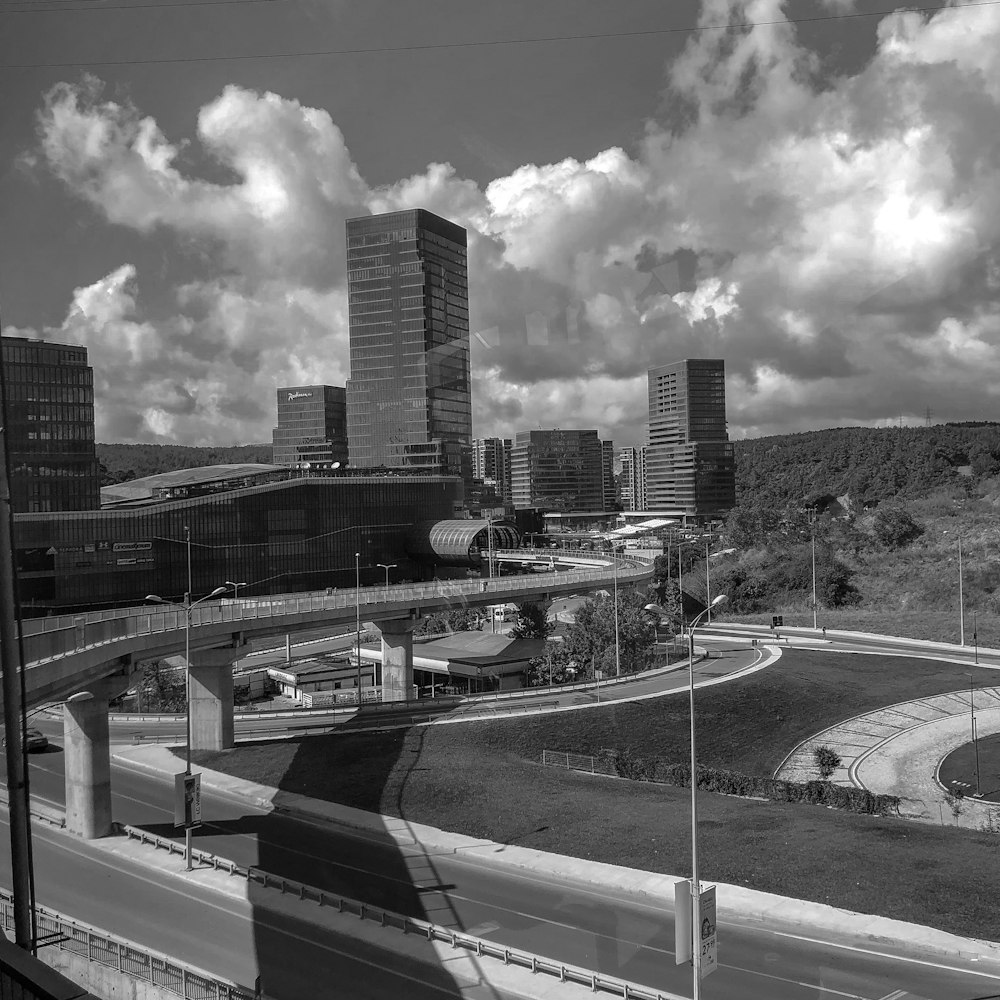 a black and white photo of a city