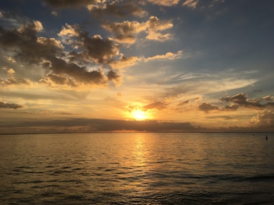 A stunning aerial view of a vibrant sunset over the ocean.