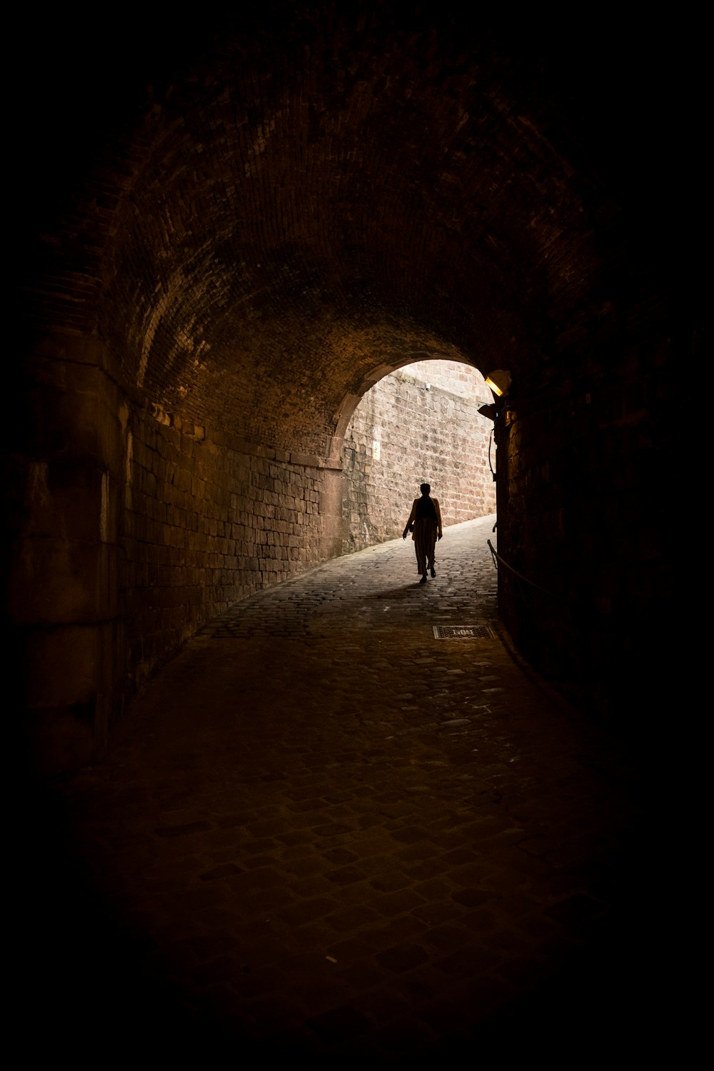 person standing under tunnel