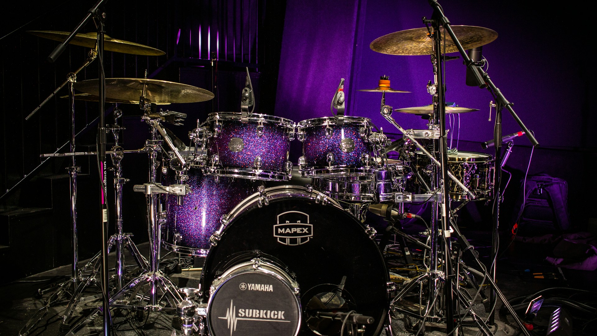 black and purple drum kit