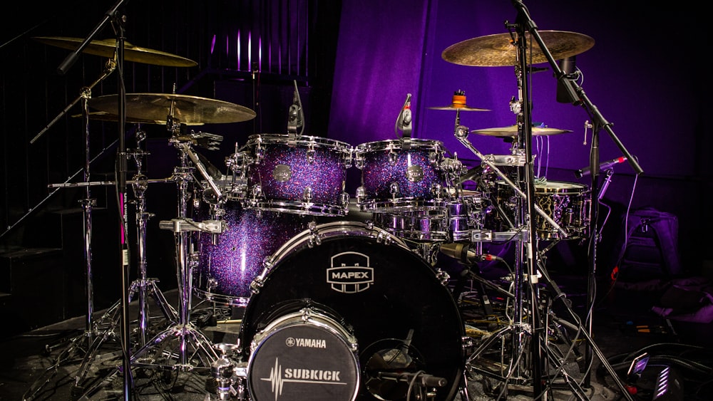 black and purple drum kit