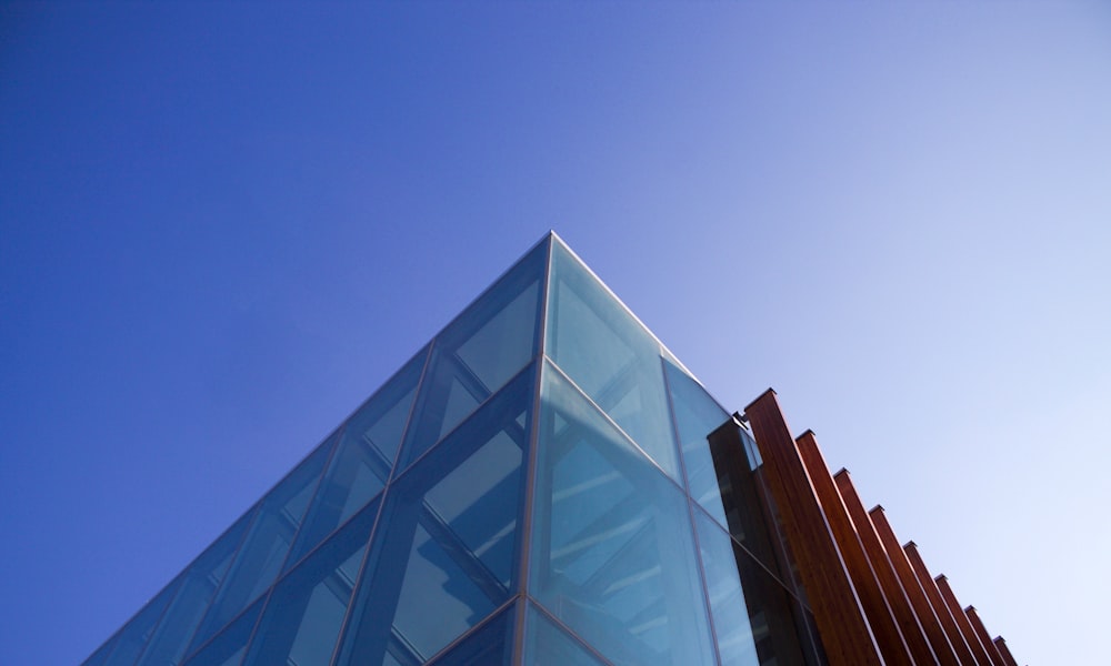 low-angle photography of blue building