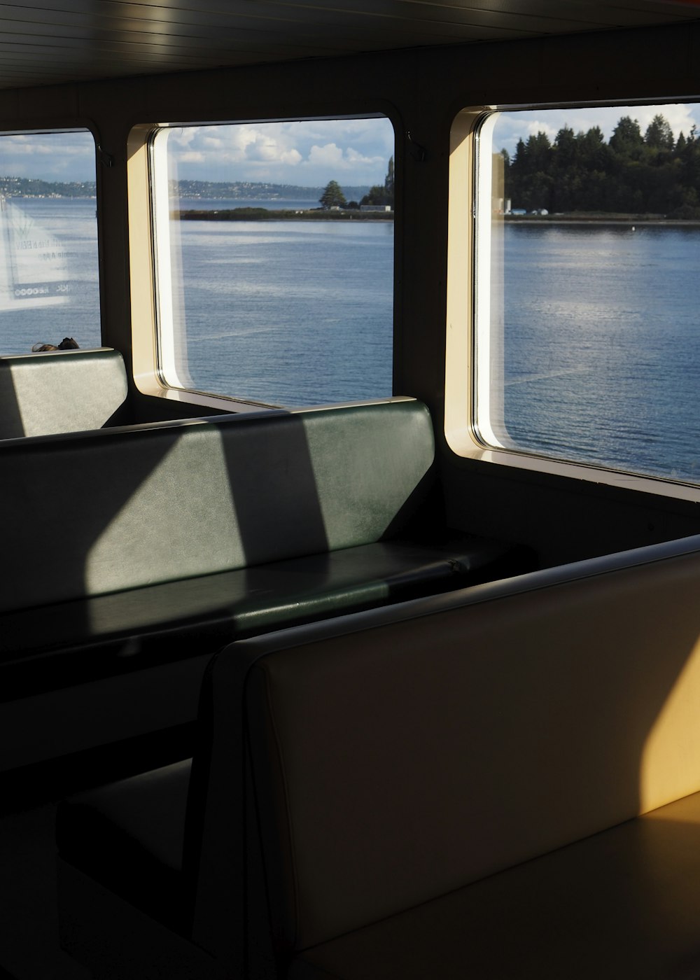 a view of a body of water from inside a boat