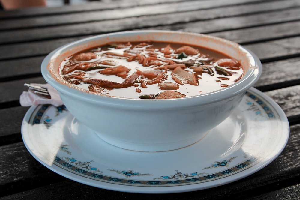 white ceramic bowl with soup