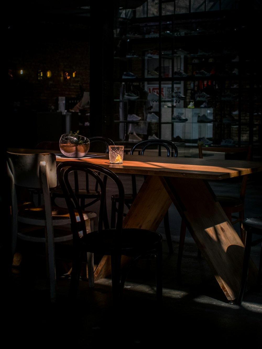 rectangular brown wooden table