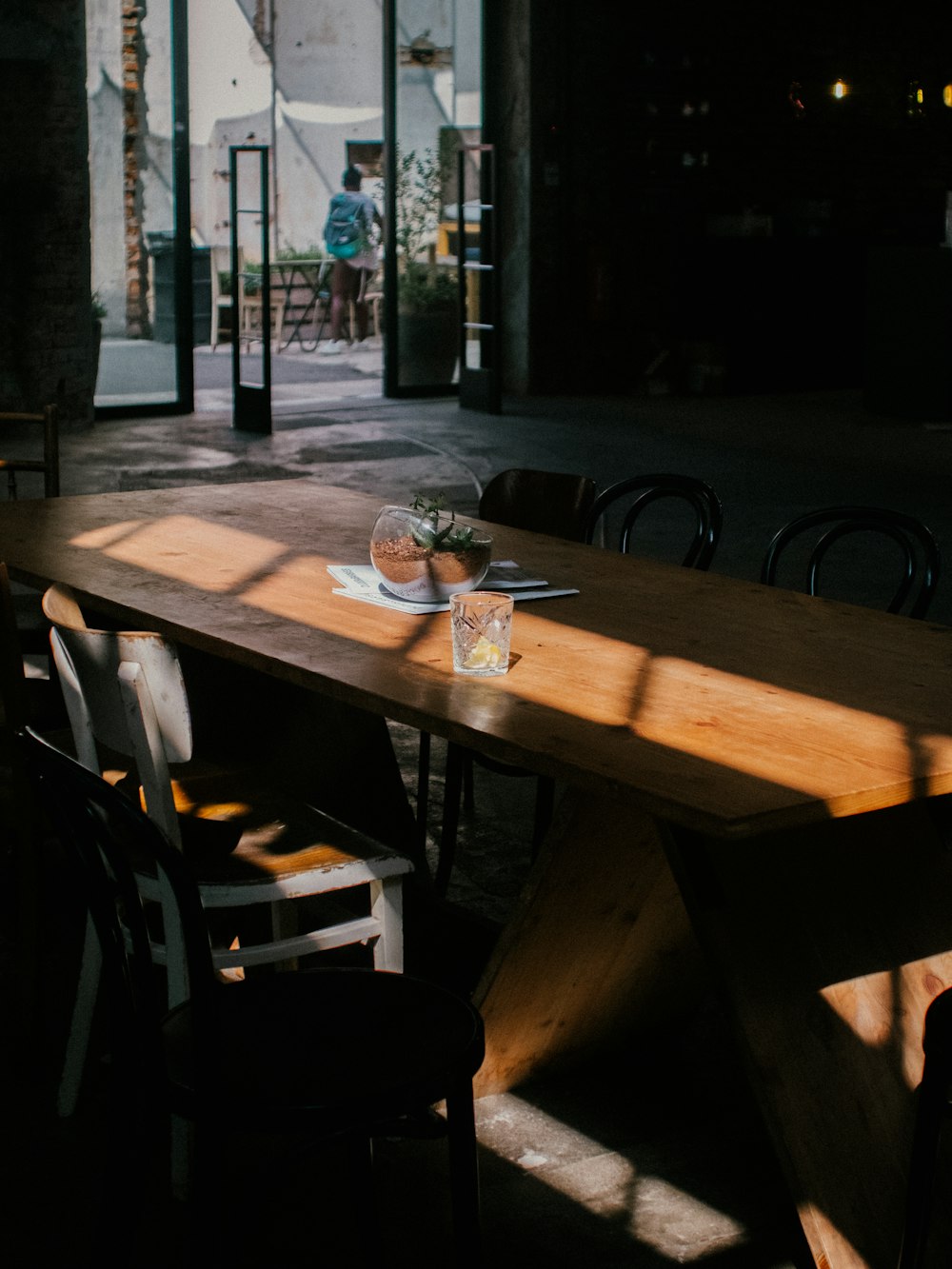 drinking glass on table